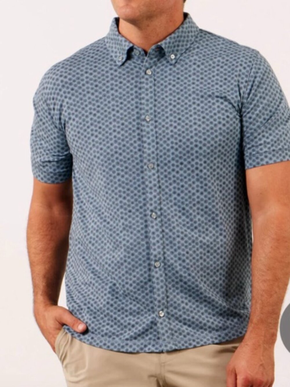 Men’s XL Linksoul Printed Pacific Button Down Polo, Citadel Sand Dollar